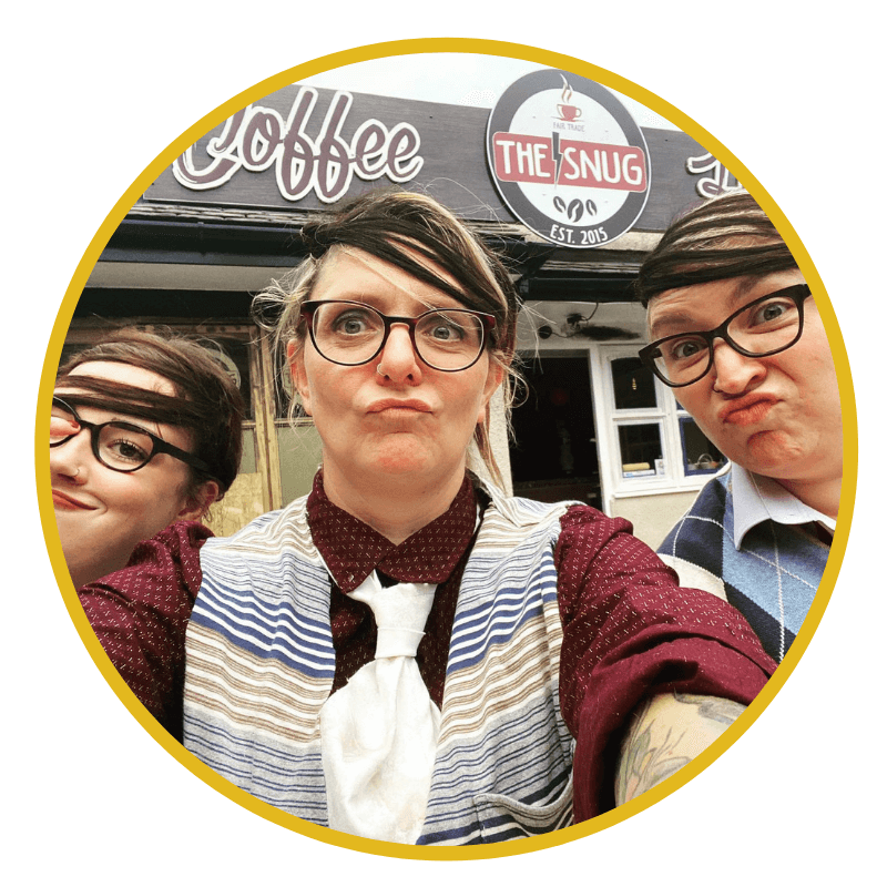 photo of Rachael, Mary and Olivia from the snug coffee house dressed as barry bitter