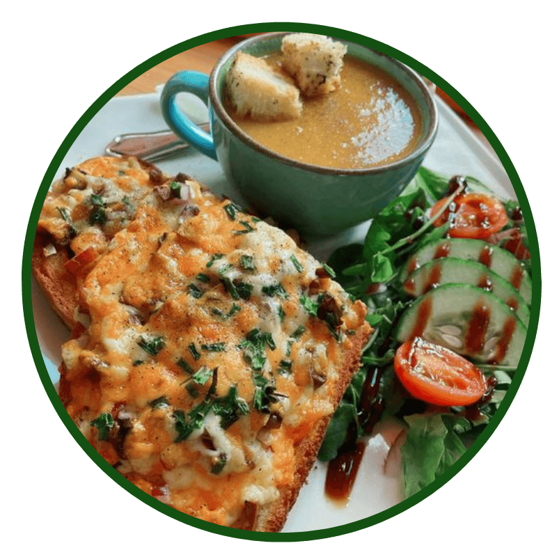 loaded sourdough with a cup of soup