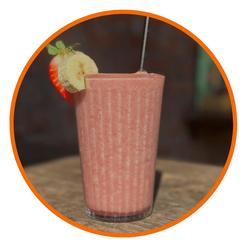 a strawberry and banana smoothie in a glass